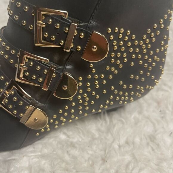Jeffrey Campbell Starburst leather Black Studded Ankle Boots with Buckles SZ8.5 - Picture 10 of 13